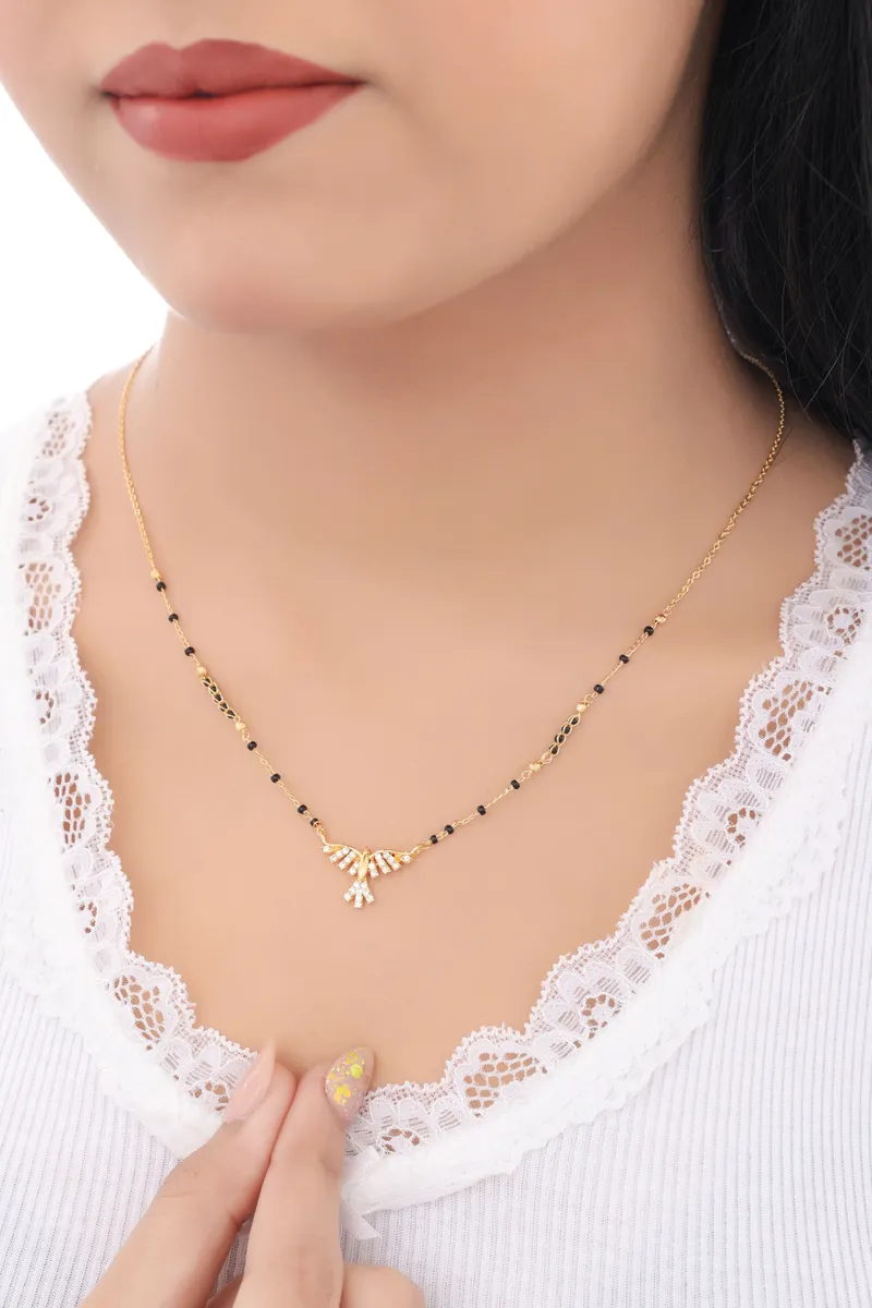 Buy 1 Get 1 Free - Gold Finish Winged CZ Drop Mangalsutra