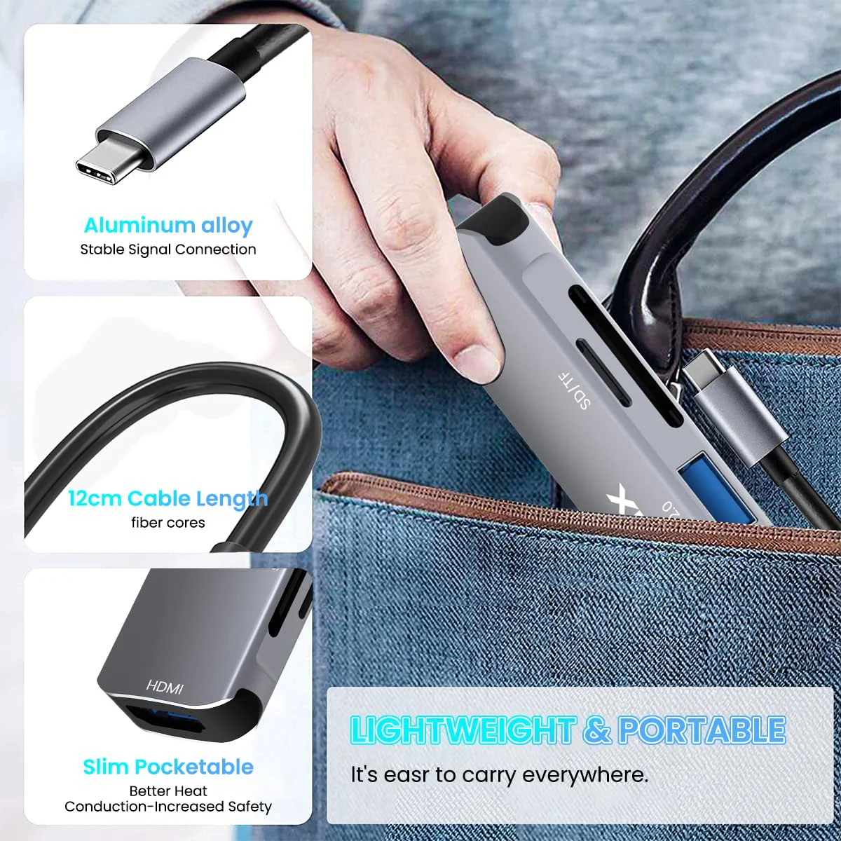 Verilux® USB C Hub Multiport Adapter- 6 in 1 Portable Aluminum Type C Hub with 4K HDMI Output, USB 2.0/3.0 Ports, SD/Micro SD Card Reader Compatible for MacBook Pro 2016-2020, MacBook Air 2018-2020 - image 4
