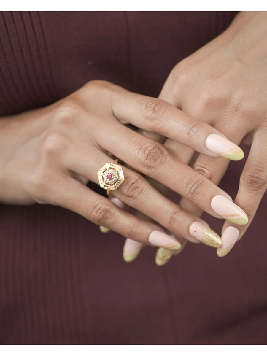 Fancy Americn Diamond Gold Plated Adjustable Ring