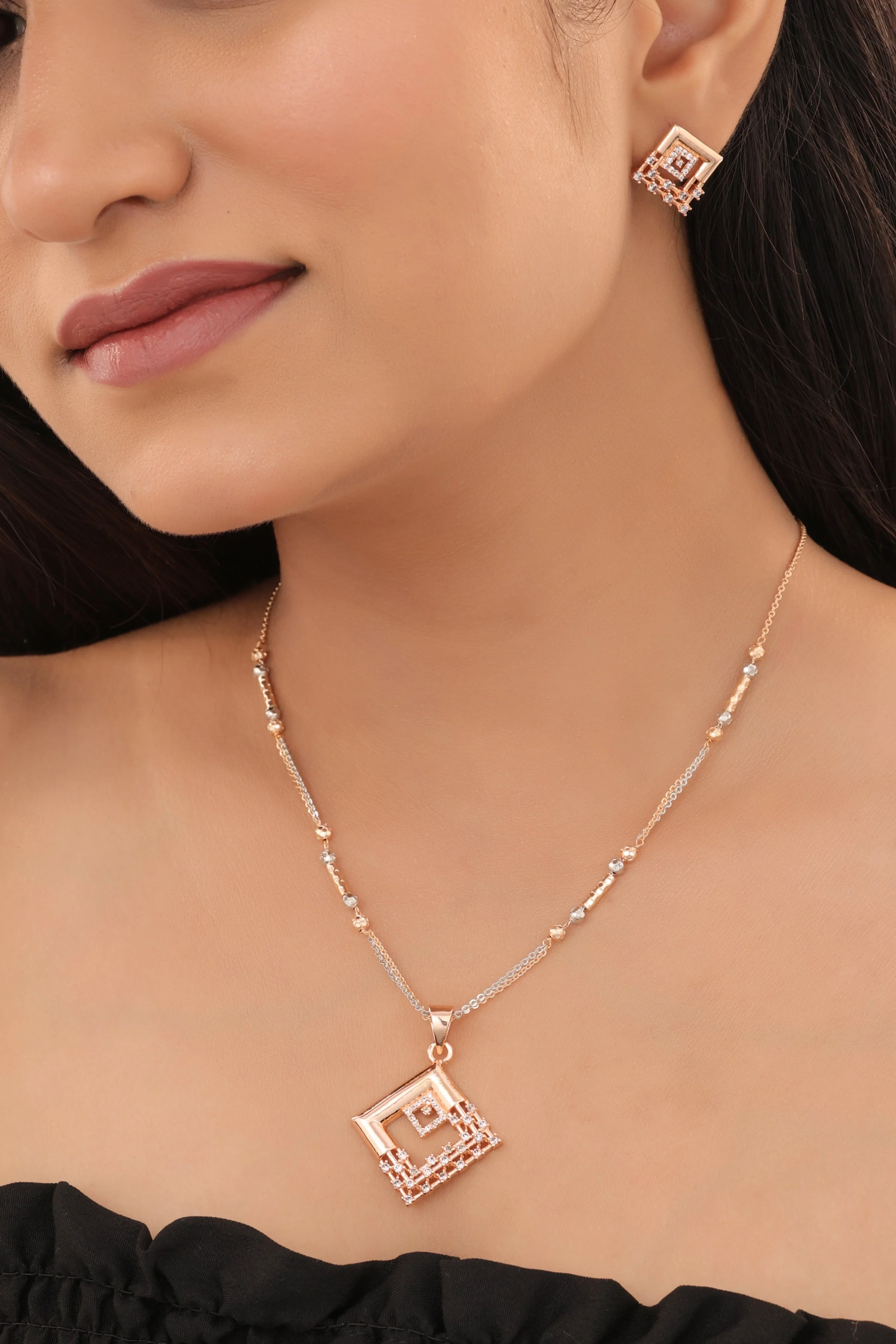 Geometric Square CZ Pendant Set