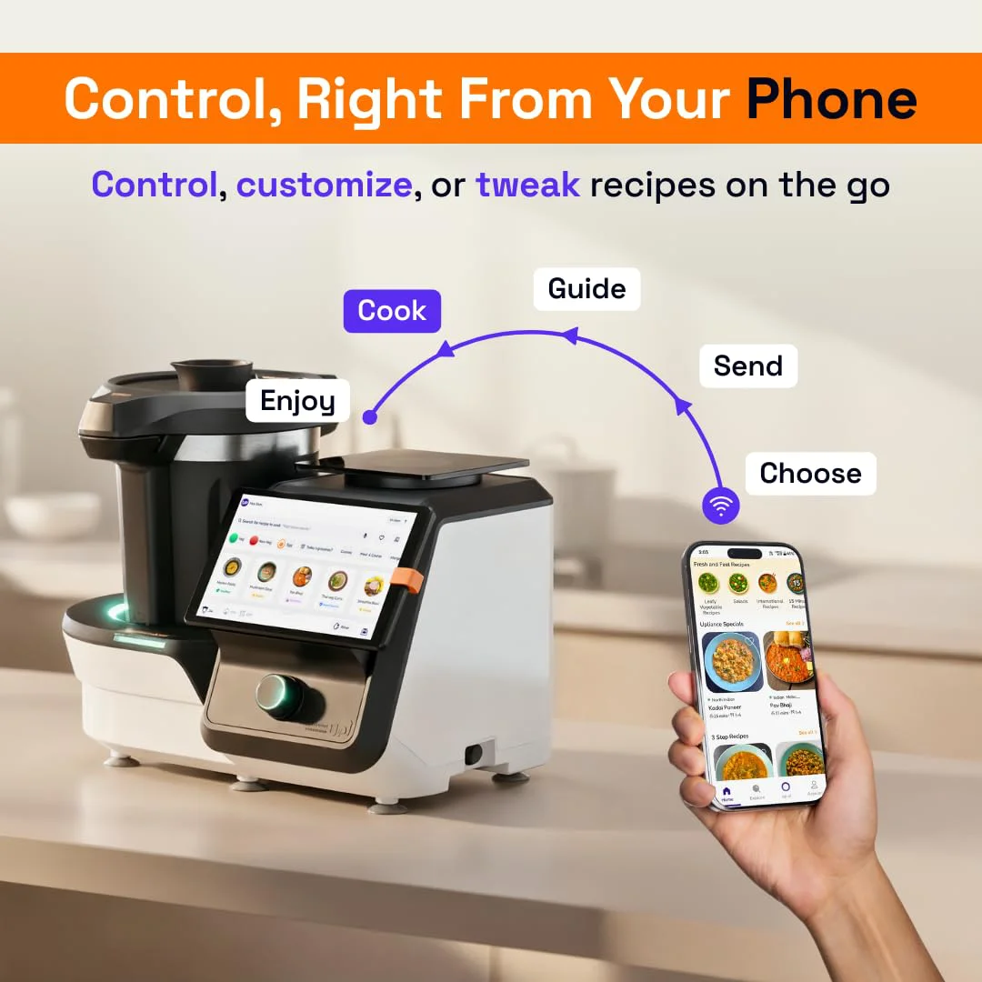 Upliance 2.0 Smart Cooking Appliance | Cook 750+ Dishes Faster | In-App Control & Nutrient Tracking | Chop, Cook, Stir & Clean | Glass Jar | 1-Year Warranty - image 3