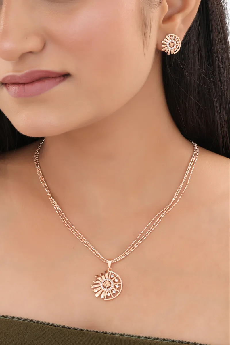 Sunburst CZ Circle Pendant Necklace