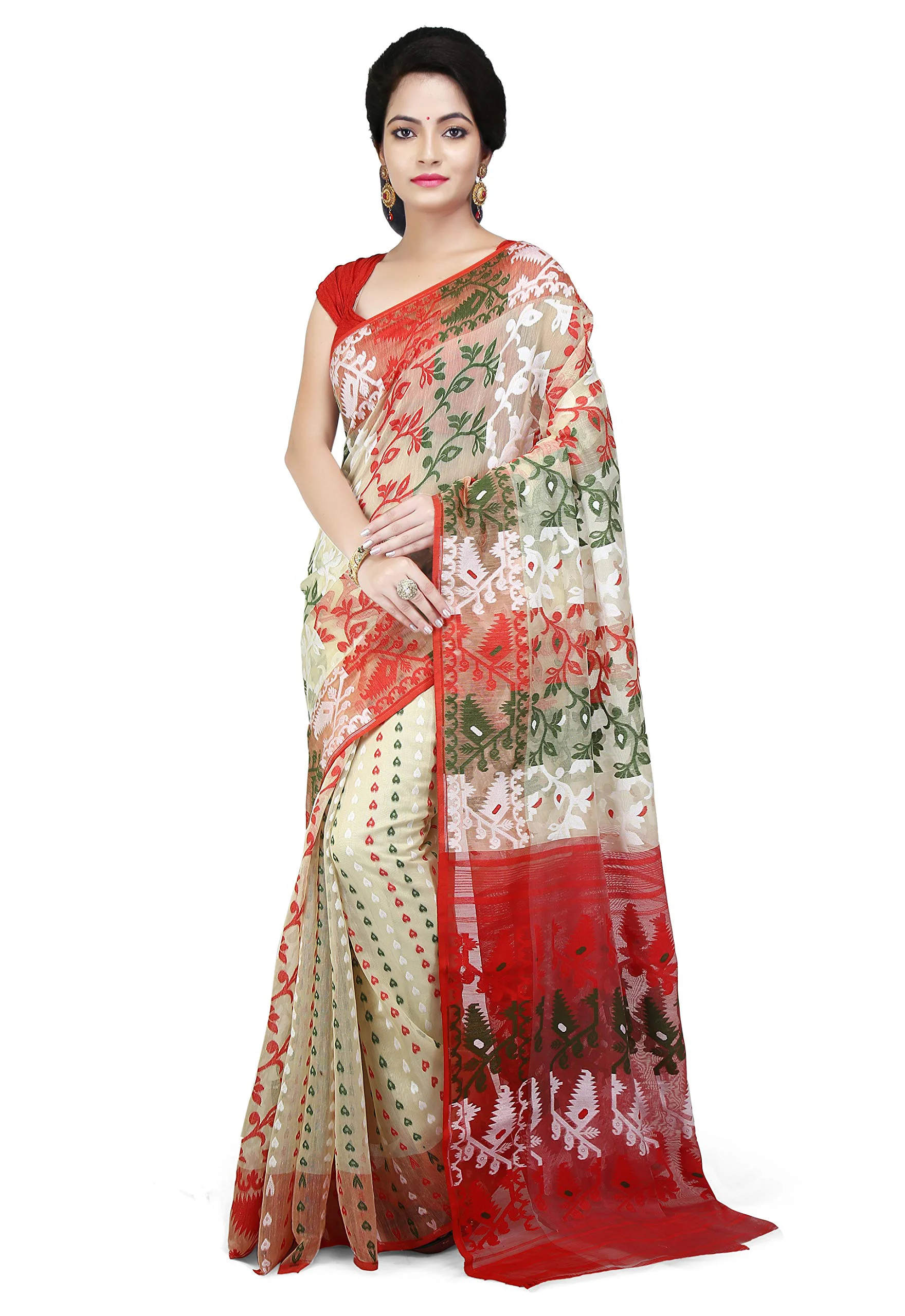 WoodenTant Women's Jamdani Cotton Silk Saree With Blouse Piece (SDJ25_Multicolored) - image 2