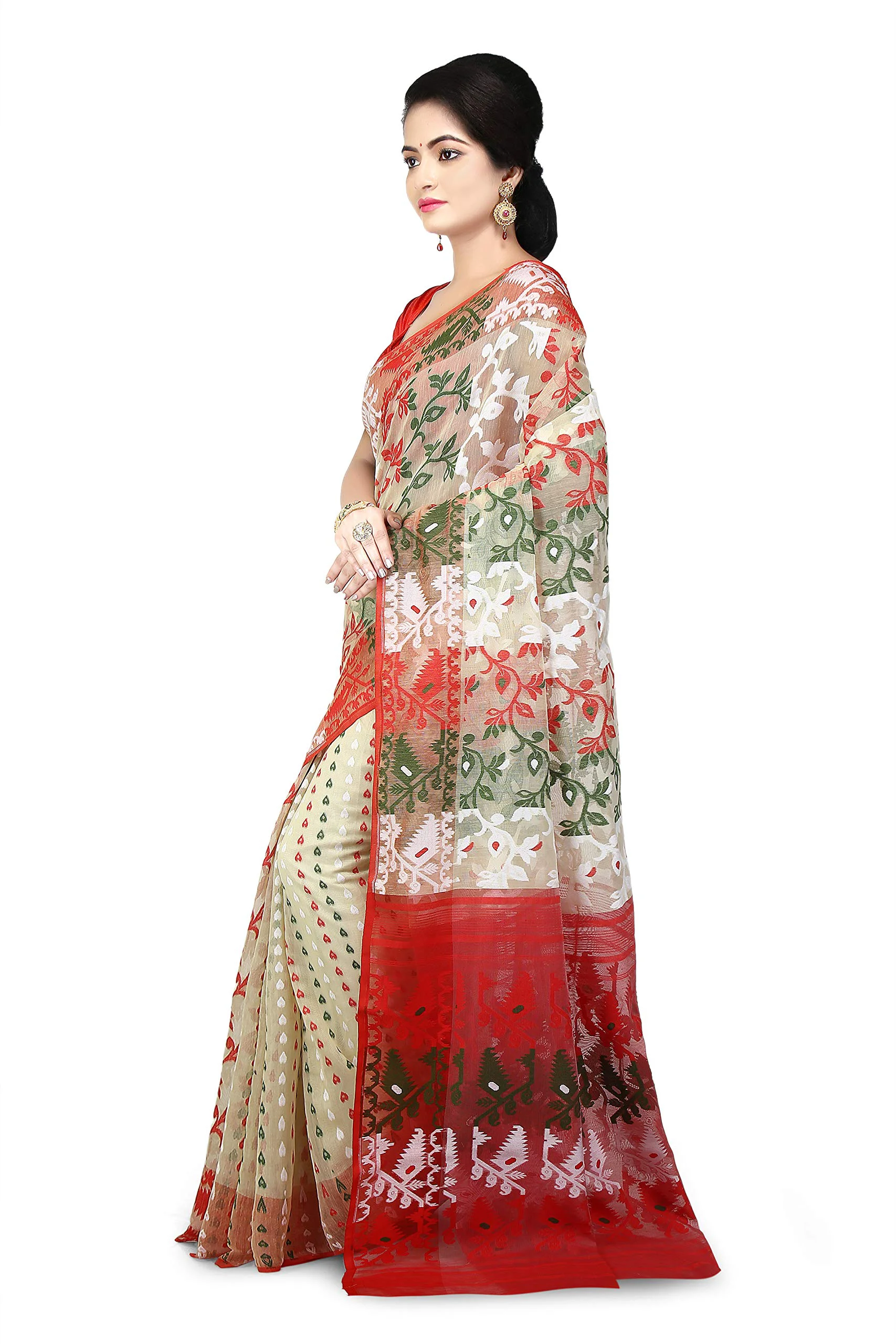 WoodenTant Women's Jamdani Cotton Silk Saree With Blouse Piece (SDJ25_Multicolored) - image 5