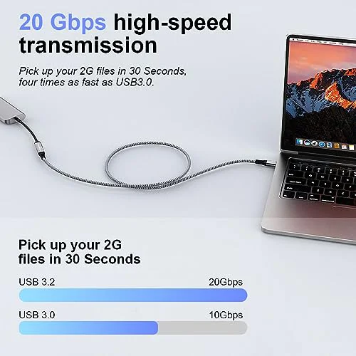 Verilux® USB Type C Extension Cable 3.3ft/1m(20Gbps, 240W), USB C 3.2 Gen Male to Female USB Cable, Support 4K@60Hz Video Cable, Compatible with USB C Hub/MacBook/iPad Pro/Magsafe Charger/Switch - image 5