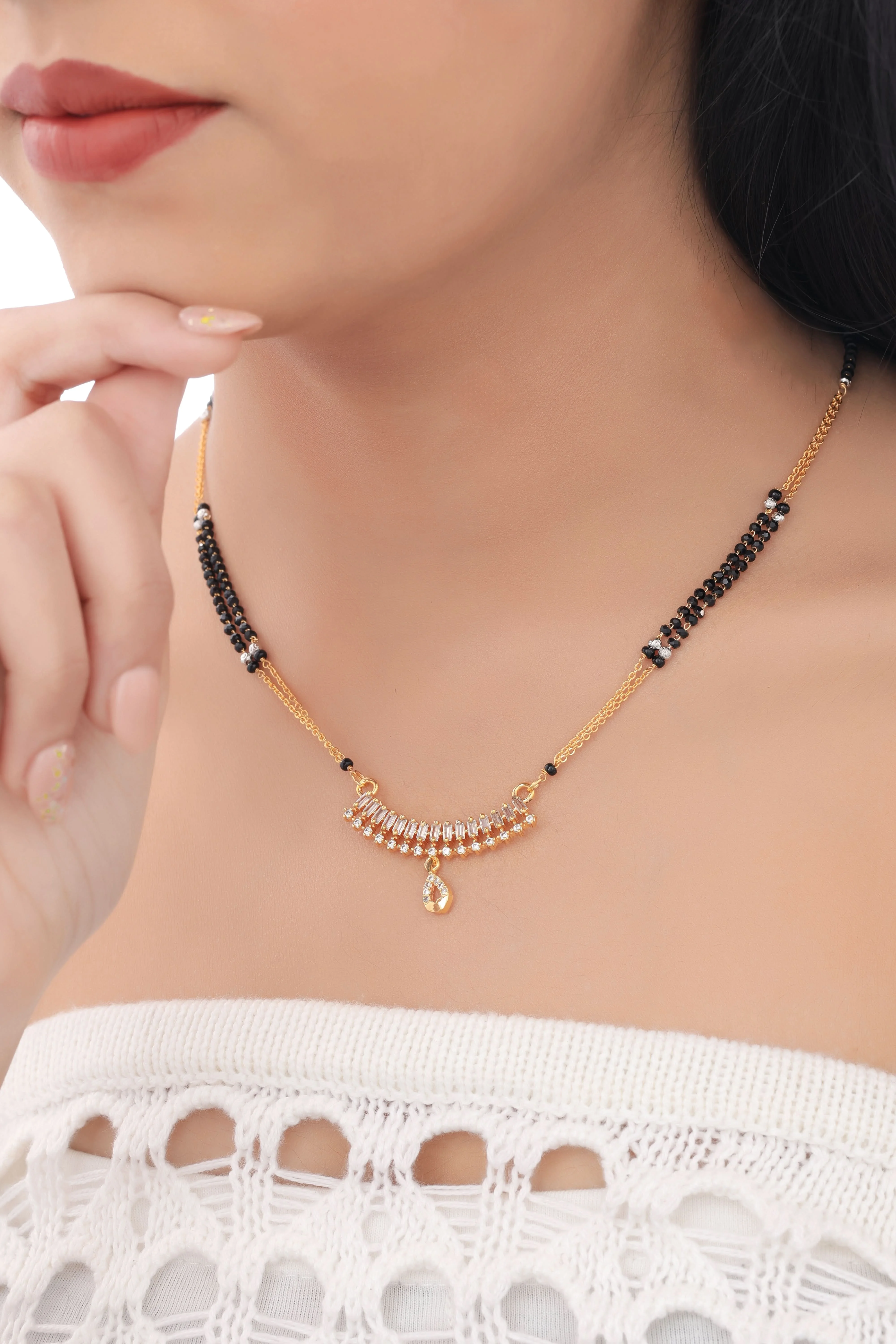 Buy 1 Get 1 Free -  American Chowki Diamond Original Gold Look High Gold Delicate Mangalsutra