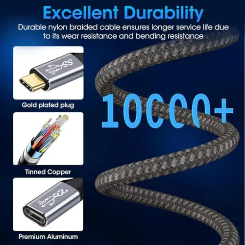 Verilux® USB Type C Cable, 1M/3.3ft USB 3.1 Type C Male to Female Extender Cable, 100W 20V/5A Fast Charging Extension Cable, 4K video Output, Gen2/10Gbps USB C to USB C Cable for Laptop, PC, Macbook - image 3