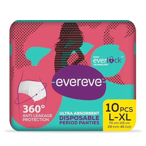 EverEve Ultra Absorbent Disposable Period Panties, L-XL, 10's Pack, 0% Leaks, Sanitary protection for women & Girls, Maternity Delivery Pads, 360° Protection, Postpartum & Overnight use, Heavy Flow
