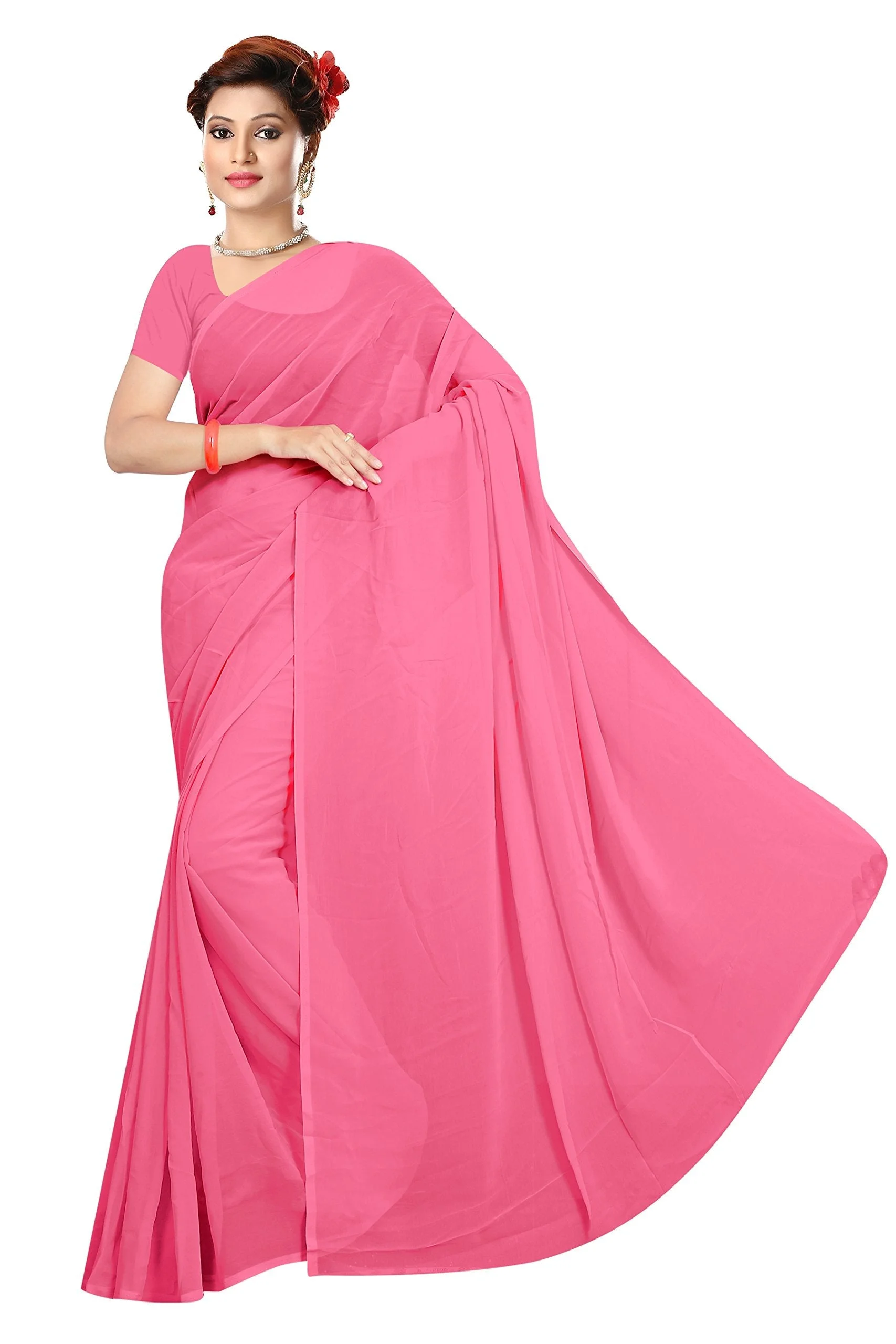 Sidhidata Women's Pure Georgette Saree With Blouse Piece (Pack of 2) (combo plain 719-701_Sky Blue & Baby Pink), Free Size - image 3