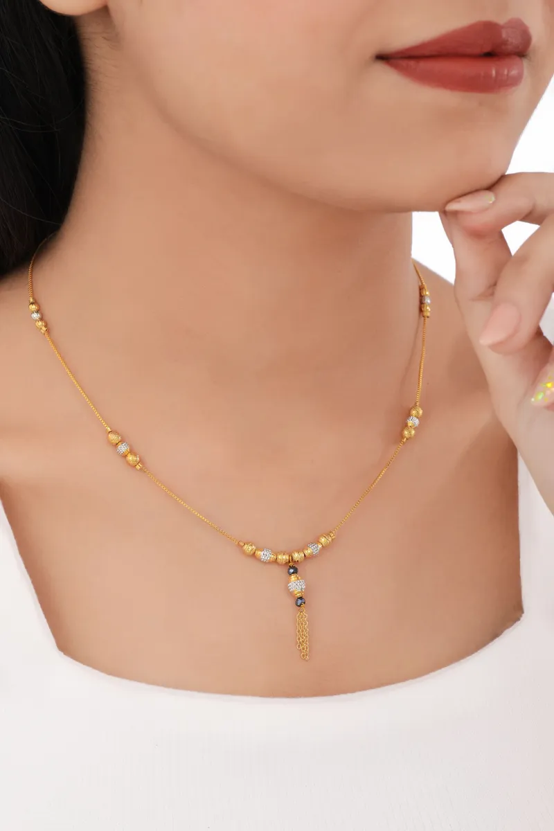 Buy 1 Get 1 Free -  Gold Bead Drop Mangalsutra | Minimal CZ Ball Tassel Design
