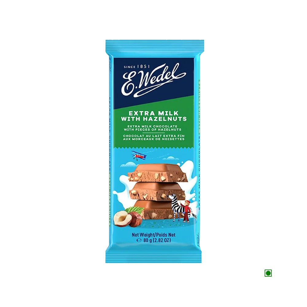 5x Wedel Extra Milk Chocolate With Hazelnuts Bar 80g each - Pack of 5