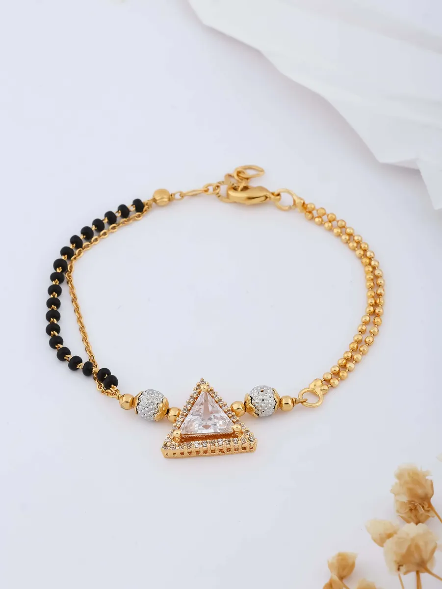 American Diamond Triangle Shape Gold Fancy Hand Mangalsutra