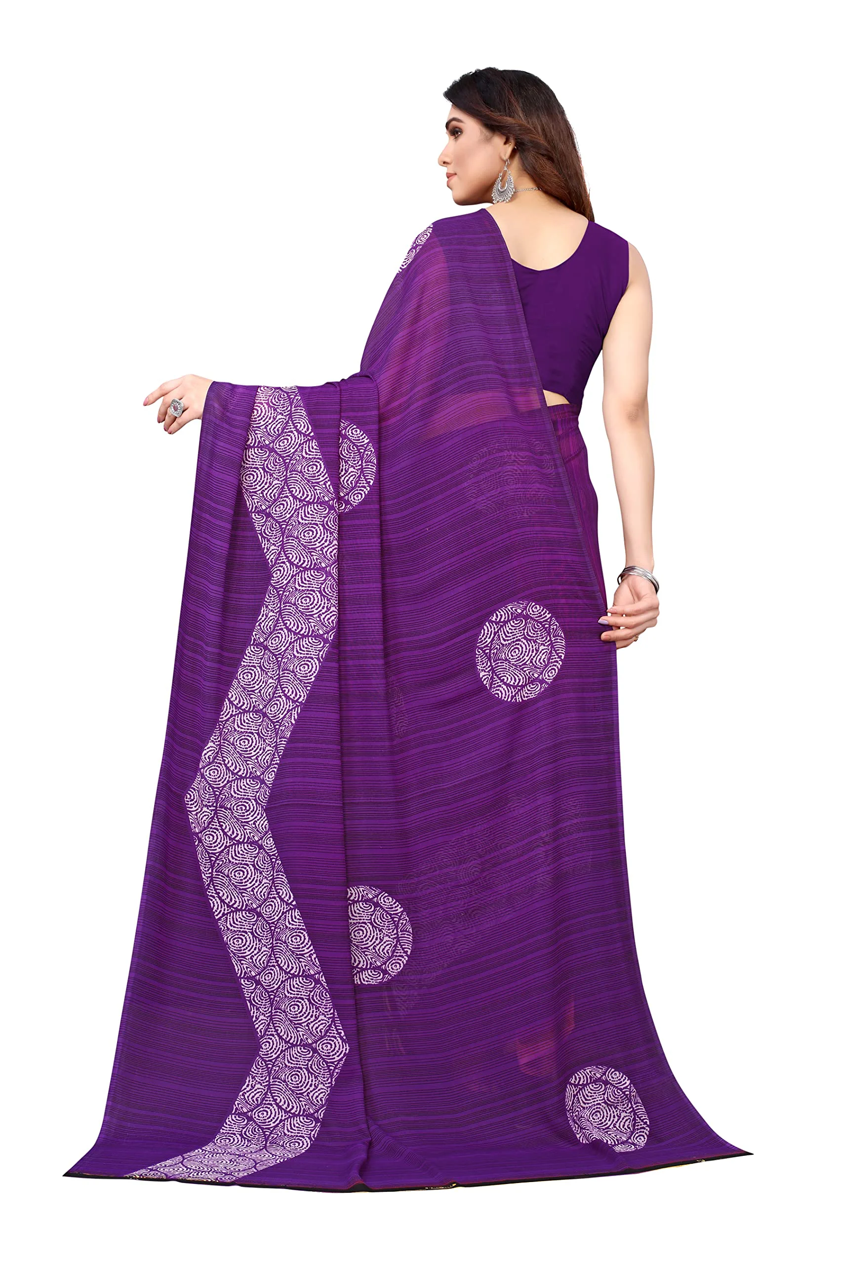 Tarshika Womens Printed Georgette Saree Without Blouse Piece(ROSEMARRY PURPLE_Free Size) - image 5