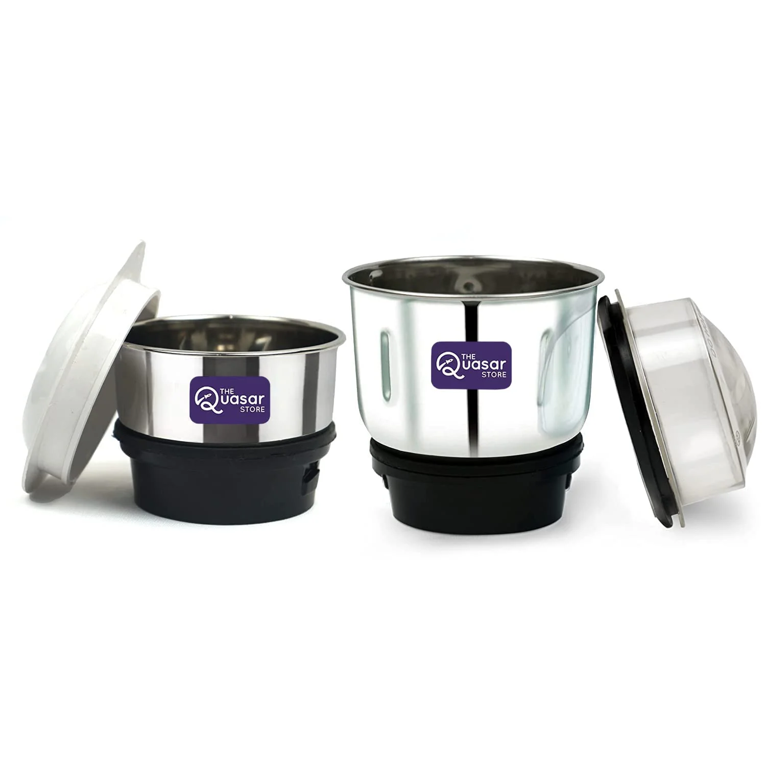 The Quasar Store Combo Chutney Jar, Mixer Jar (180 Ml 400 Ml) Suitable For All Local & Branded Mixer Which Comes With 2 Lock & 4 Teeth Coupler - Silver - image 1
