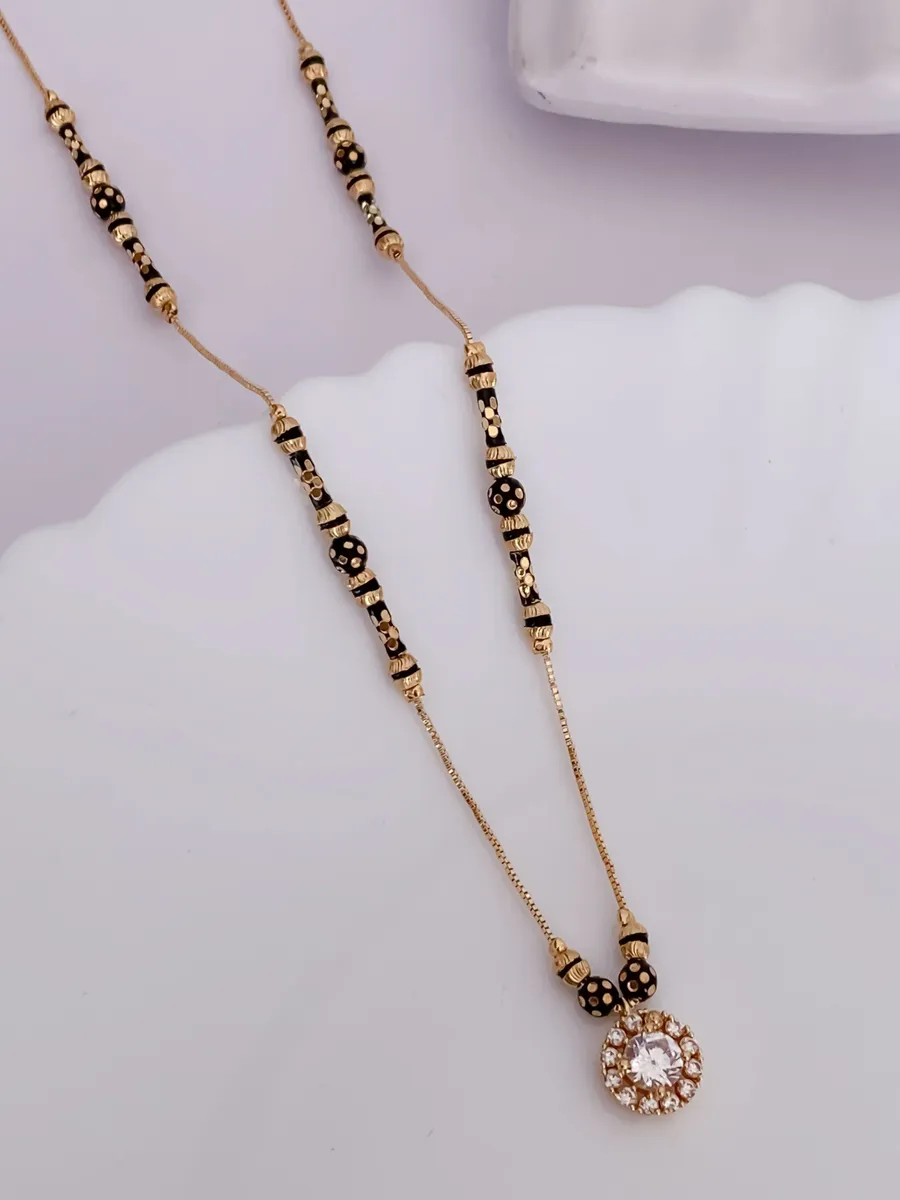 Buy 1 Get 1 Free -Gold Finish Round CZ Solitaire Mangalsutra
