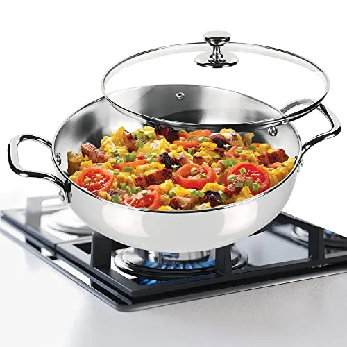 Milton Pro Cook Stainless Steel Sandwich Bottom Induction Kadhai with Glass Lid, 26 cm / 3.51 litres, Steel Plain | Dishwasher Safe | Flame Safe | Gas Stove Safe | Hot Plate Safe | SS Handle