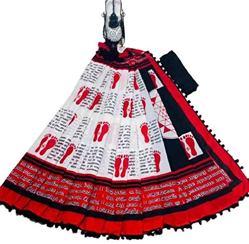 INAYA Hand Block Printed Cotton Malmal Sari pompom lace With Blouse Piece (MULTI-CO LOUR_Free Size)
