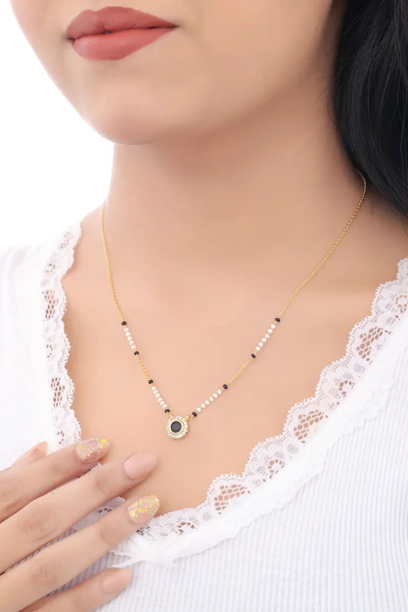 Buy 1 Get 1 Free - Elegant White Bead Circle Pendant Mangalsutra
