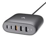 Ambrane 75W Charger Adapter with 5 Ports - Type C & USB Ports, iPhone, Android, MacBook & Type C Laptop Charging, Fast Charger with PD Technology & GaN Technology for All Devices (RAAP HUB 75, Black)