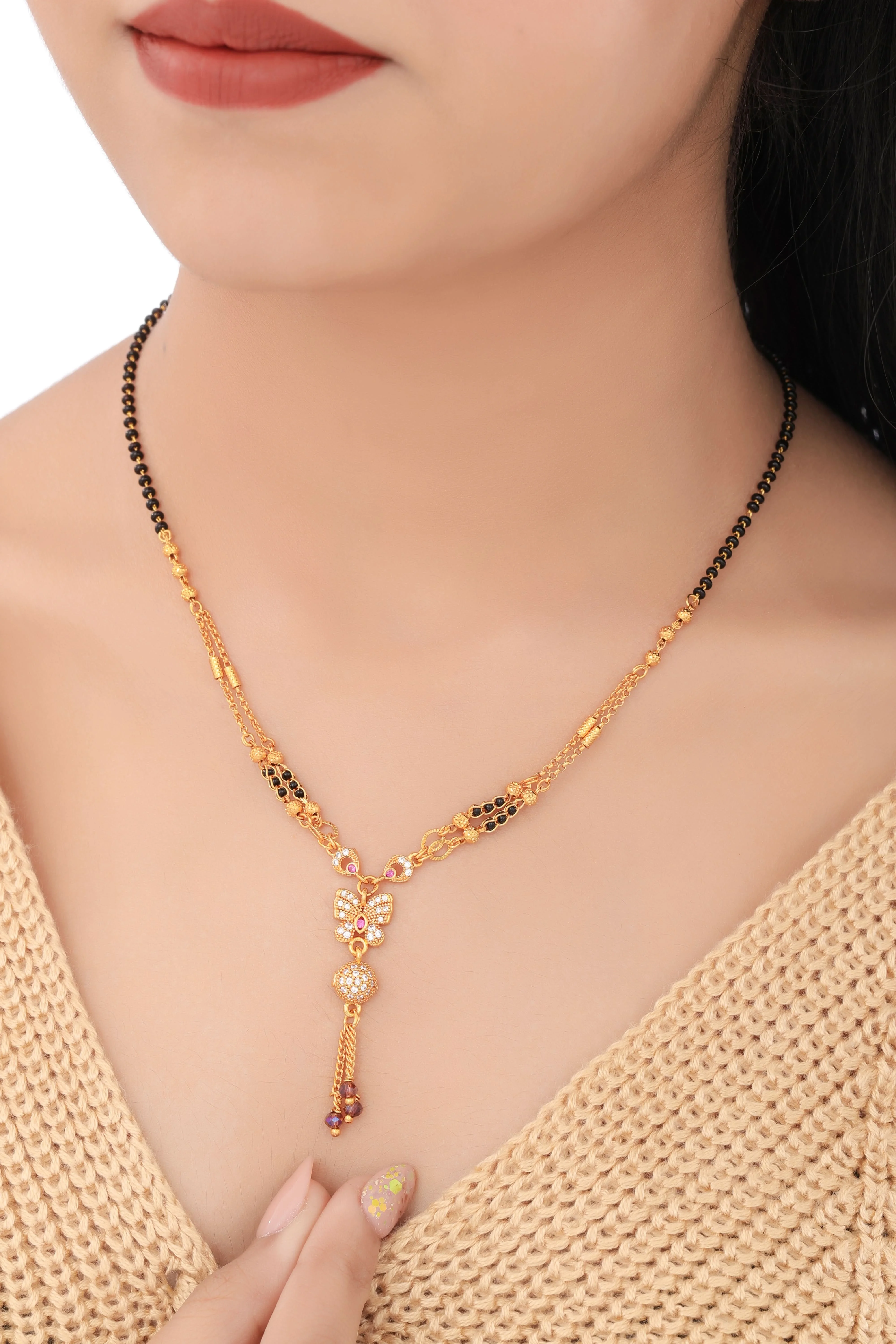 Buy 1 Get 1 Free - American Diamond Fancy Butterfly Shape Mangalsutra