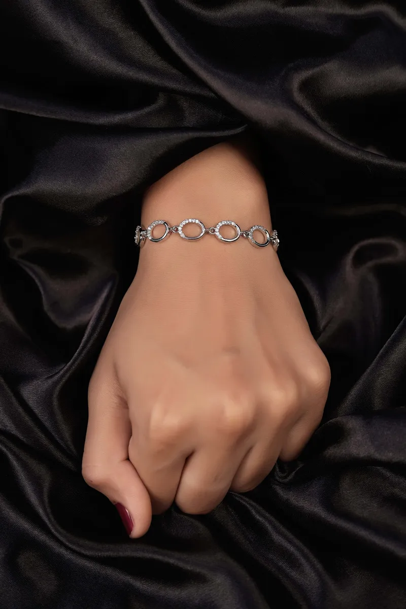 American Diamond Rose Gold Silver And Gold Plated Ovel shape Bracelet