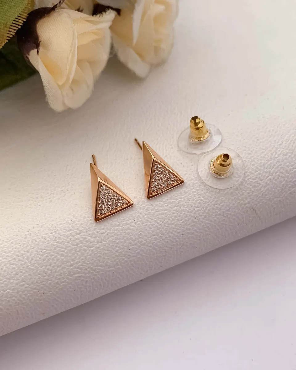 Buy 1 Get 1 Free -American Diamond  Rose Gold Tringle Shape Delicate Fancy Earrings