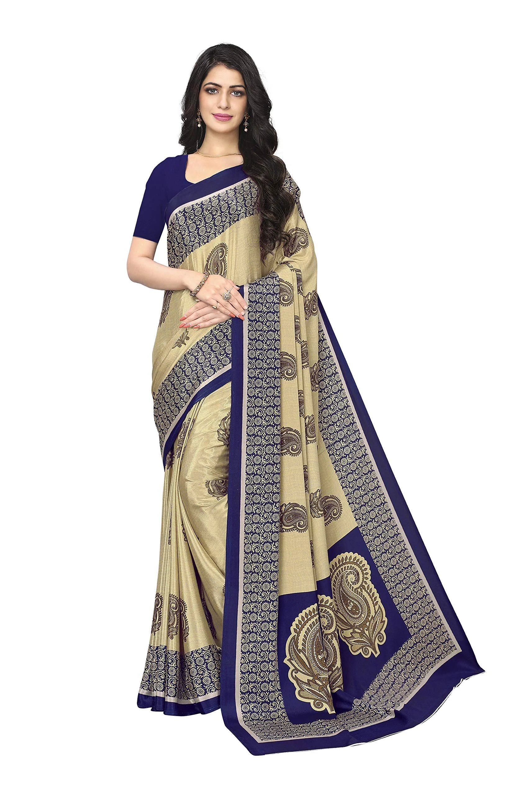 Vimla Women's Beige Turkey Art Silk Uniform Saree with Blouse Piece (7012 Beige_Free Size) - image 2