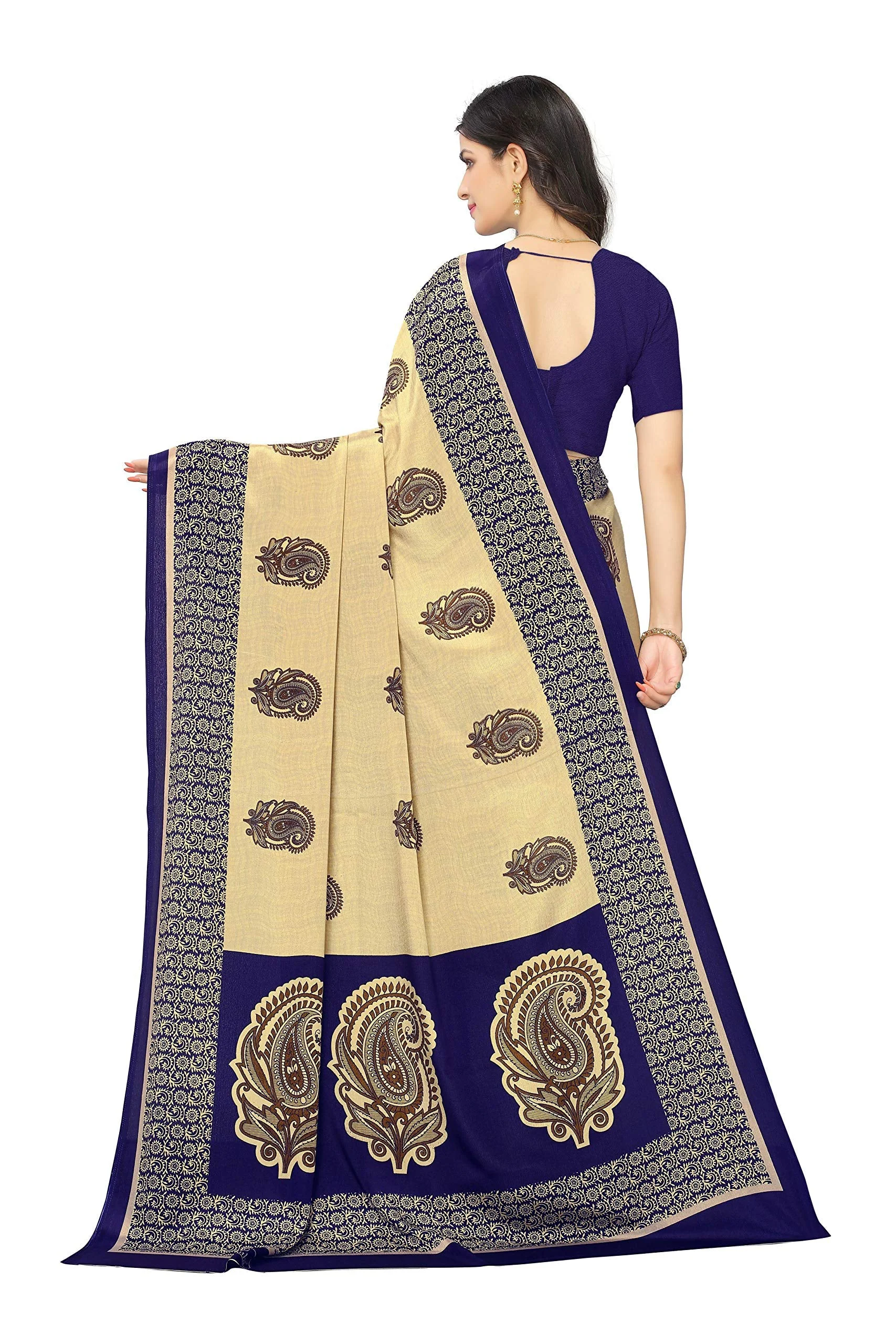 Vimla Women's Beige Turkey Art Silk Uniform Saree with Blouse Piece (7012 Beige_Free Size) - image 4