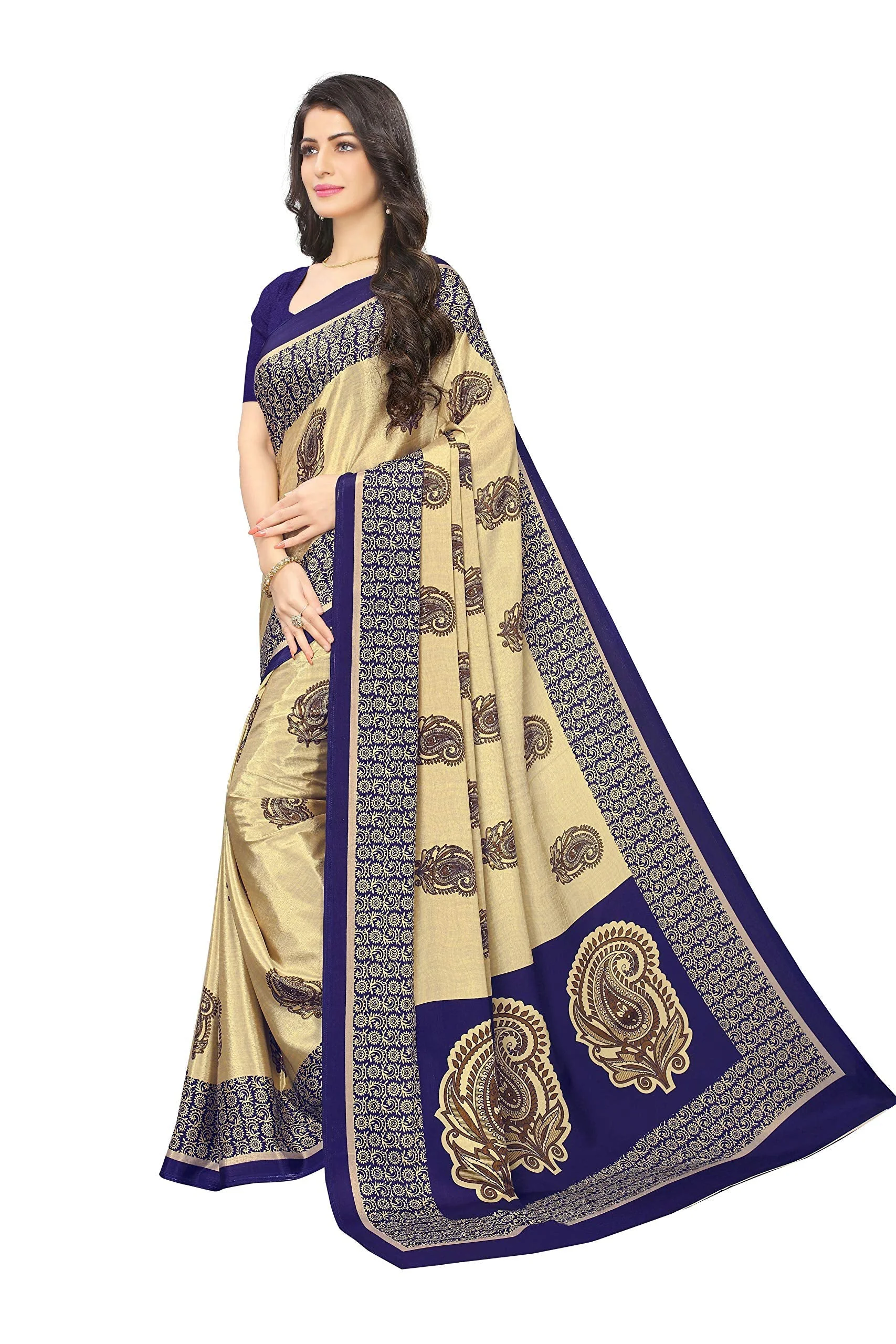 Vimla Women's Beige Turkey Art Silk Uniform Saree with Blouse Piece (7012 Beige_Free Size) - image 5