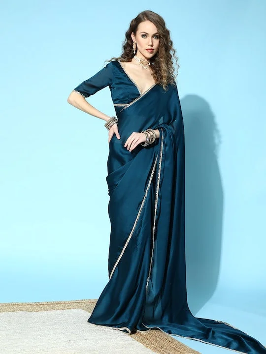 Solid Saree with Embellished Border - image 3