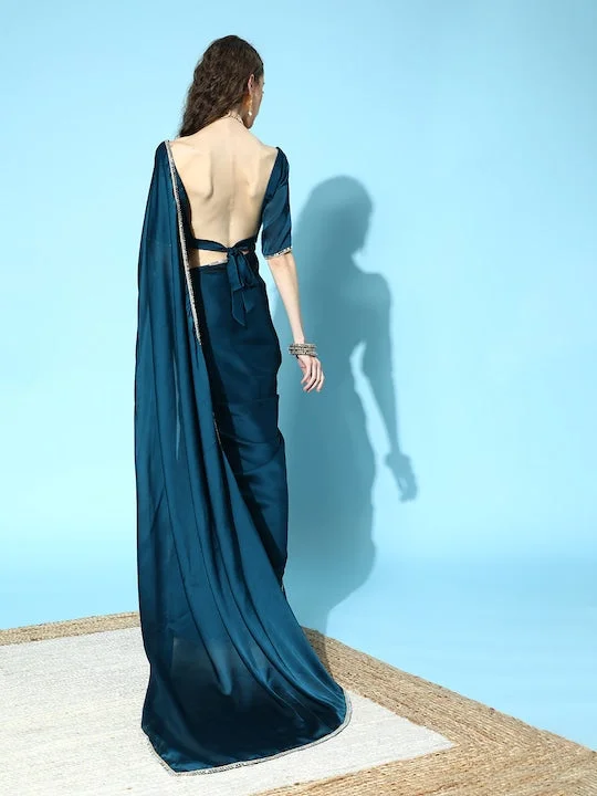 Solid Saree with Embellished Border - image 4