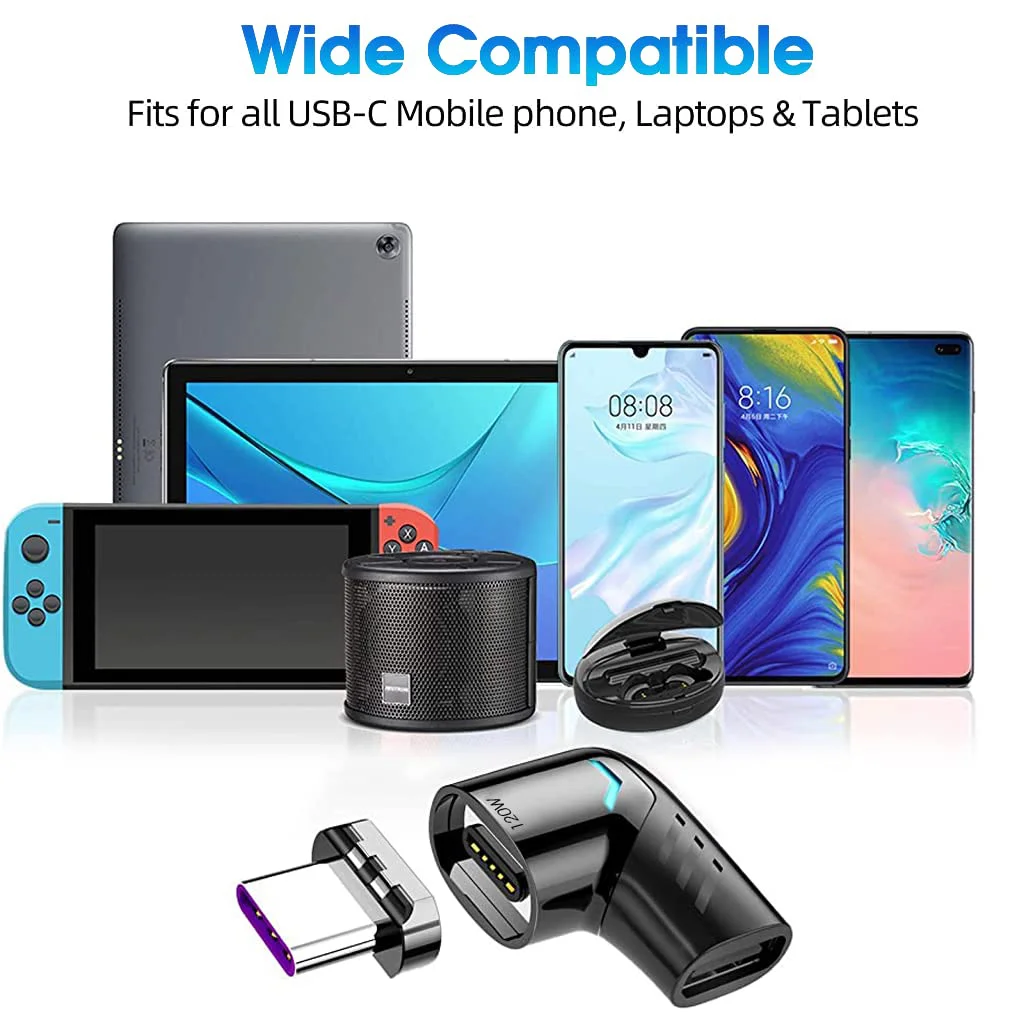 Verilux® Type C Adapter Right Angle Magnetic 90 Degree USB C Adapter Type C Connector with PD 120W Fast Charge, 480Mbps Data Transfer for MacBook Pro/Air and USB C Smartphone, Laptop, Tablet Black - image 3