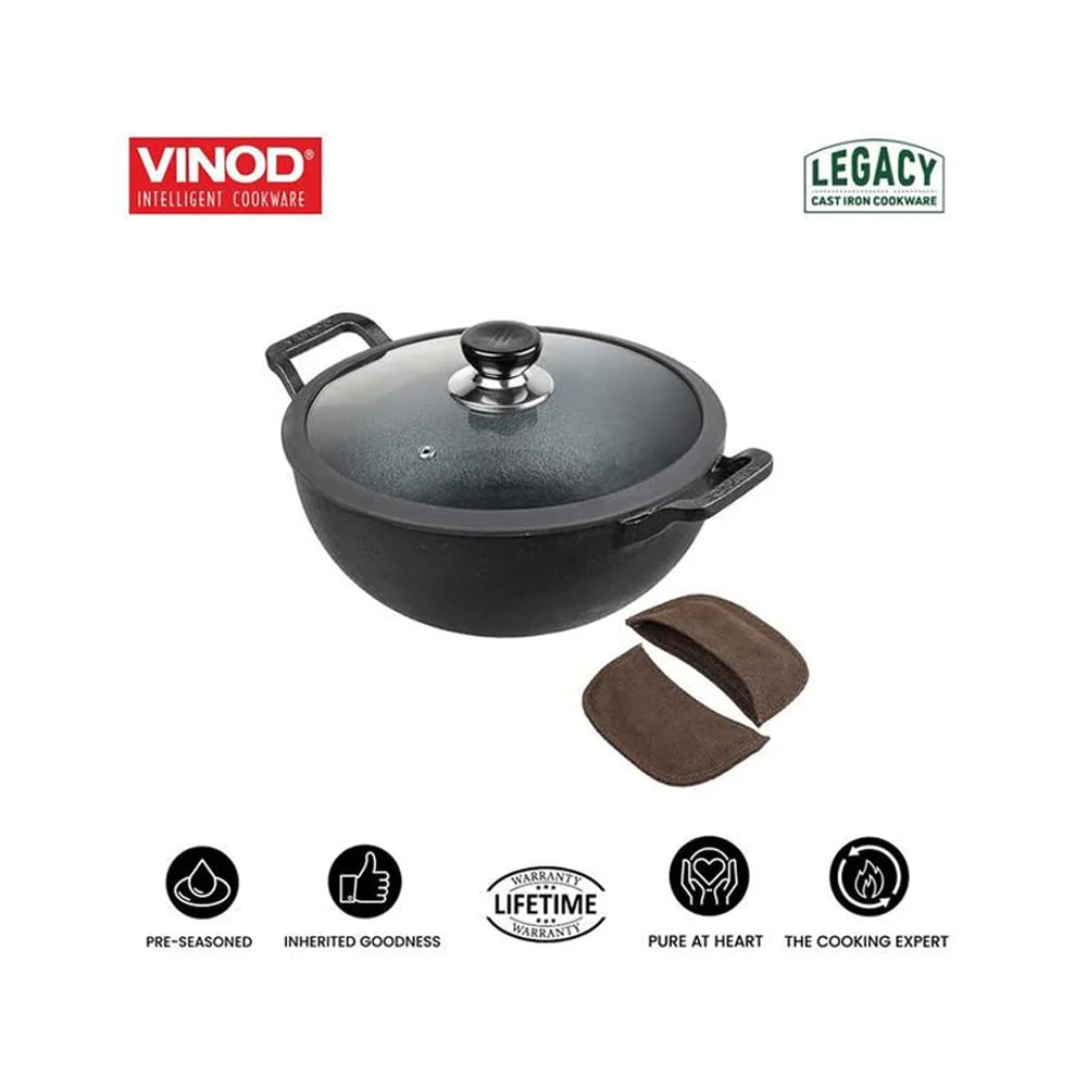 Vinod D Legacy Pre-Seasoned Cast Iron Kadai, 24 cm,Induction Friendly,Black, 1 Piece - image 4