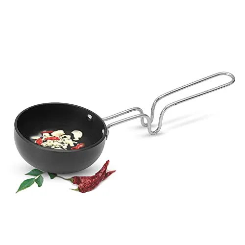 MILTON Pro Cook Hard Anodized Tadka Pan, 12 cm, Dark Grey | Vaghar Pan | Chounk Pan | Baghar Pan | Flame Safe | Gas Stove Safe | Stainless Steel Wired Handle | Scratch Resistant