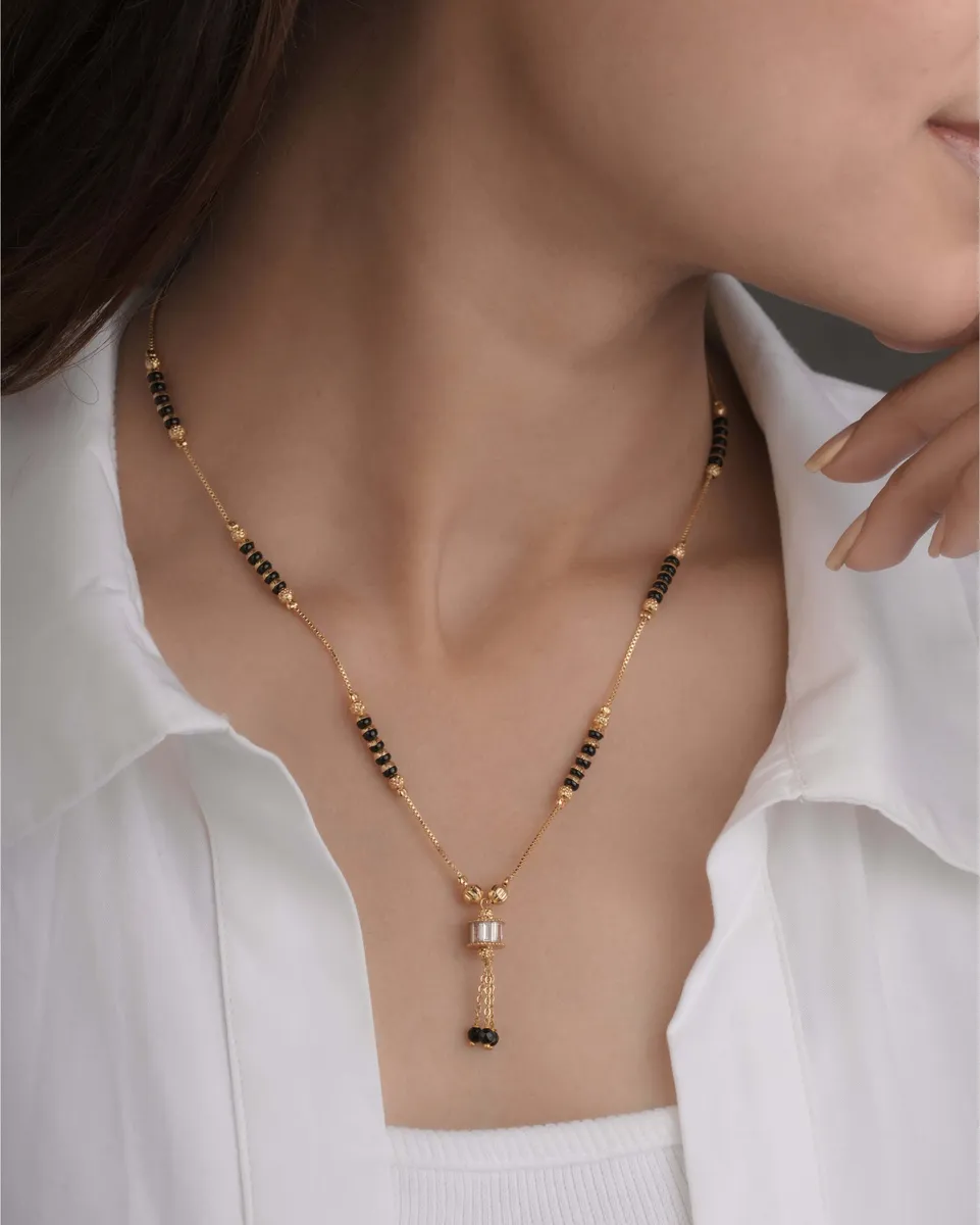 Buy 1 Get 1 Free -Gold Finish Baguette CZ Drop Mangalsutra