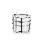 Embassy Stainless Steel Cooker Separator | Suitable for 5 Litres Prestige Popular and Popular Plus Outer Lid Pressure Cookers | 3 Containers With Lifter | Dimension 17x17x15 cm