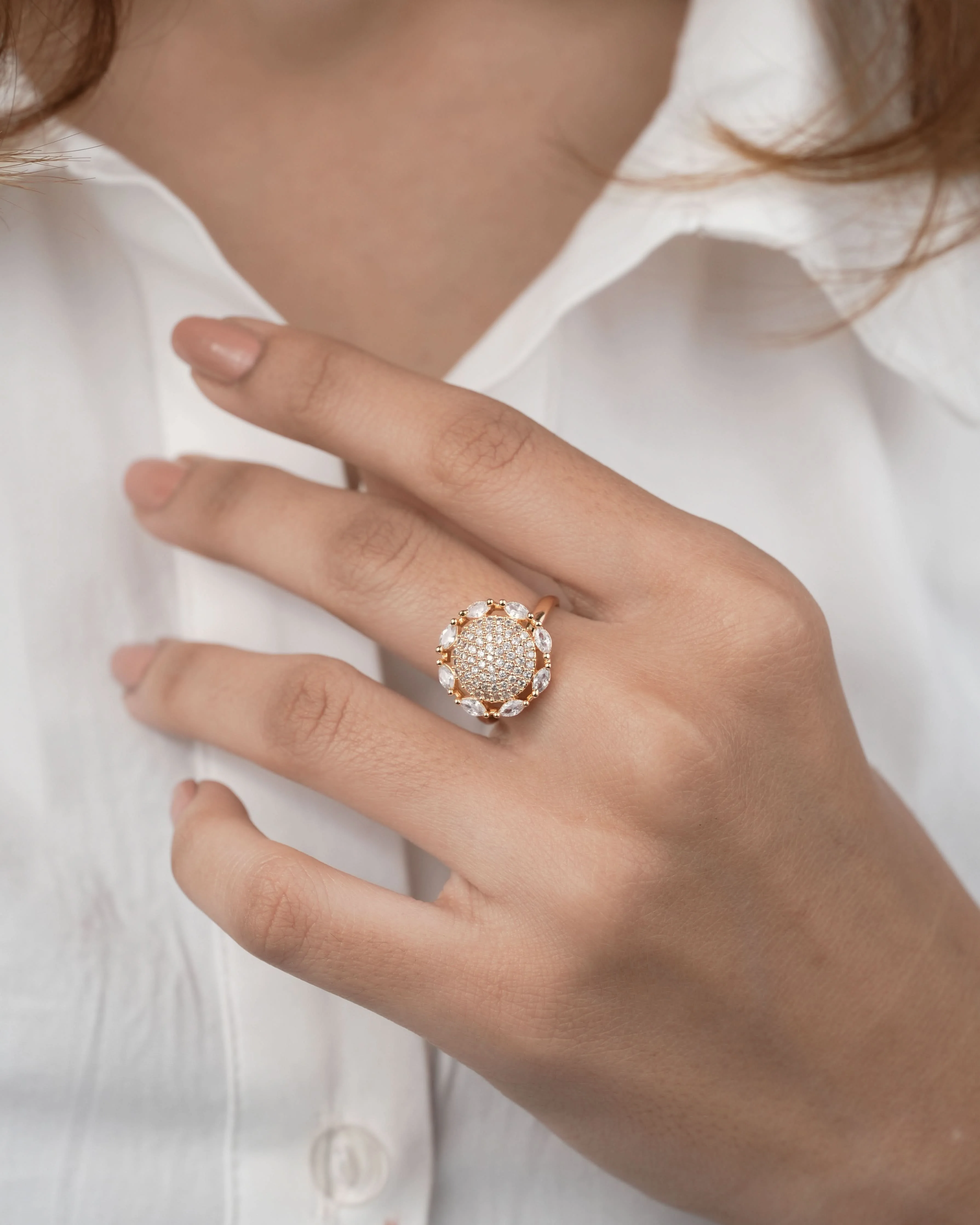 American Diamond Rose Gold Plated Delicate Adjustable Free Size Ring
