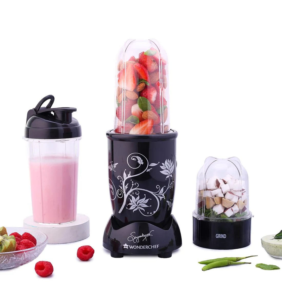 Wonderchef Nutri-blend Mixer Grinder Blender, Smoothie Maker, 3 Unbreakable Jars (Blending, Grinding, and Sipper Jar), 500W 22000 RPM 100% Full Copper Motor, SS Blades, 2 Year Warranty, Black - image 2