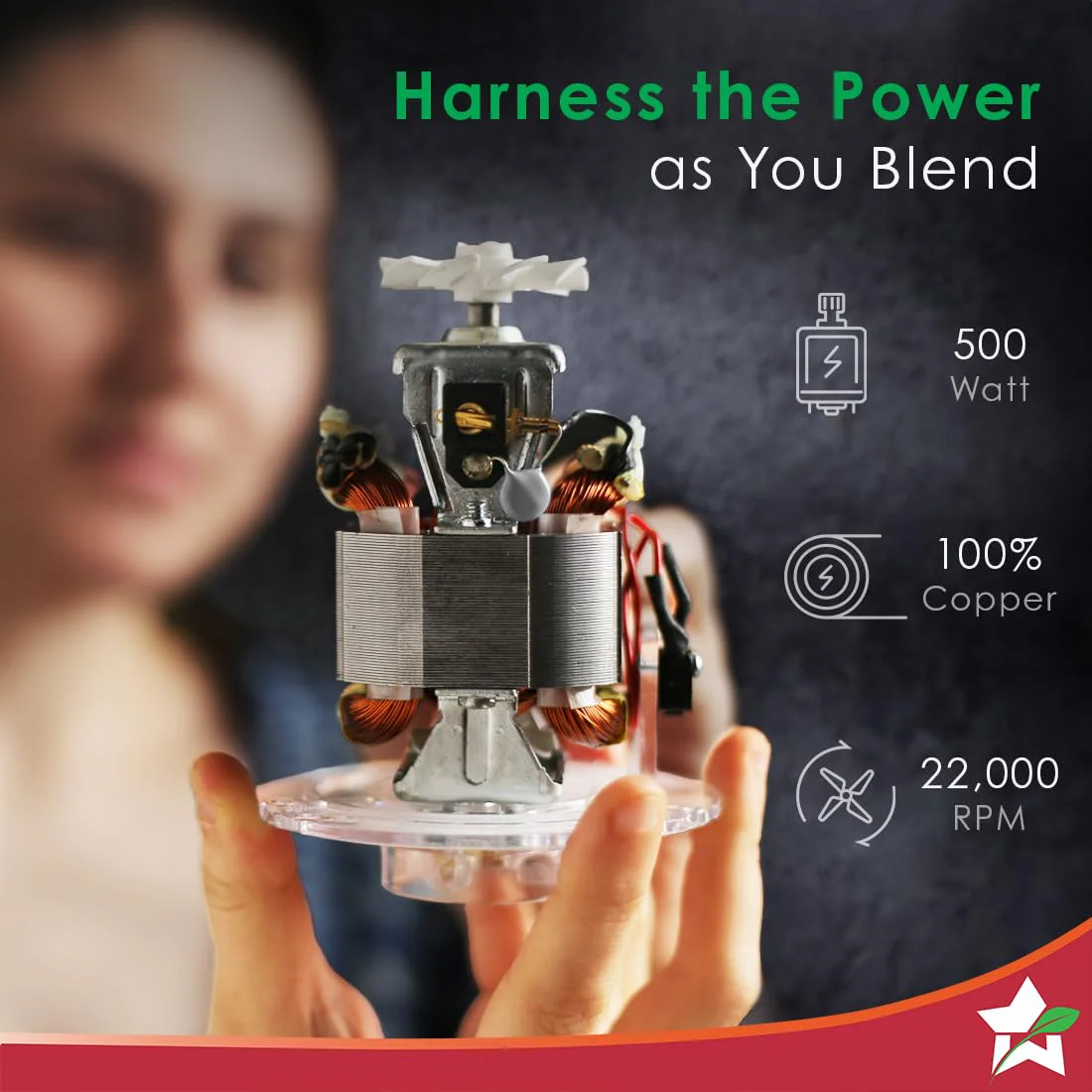 Wonderchef Nutri-blend Mixer Grinder Blender, Smoothie Maker, 3 Unbreakable Jars (Blending, Grinding, and Sipper Jar), 500W 22000 RPM 100% Full Copper Motor, SS Blades, 2 Year Warranty, Black - image 5