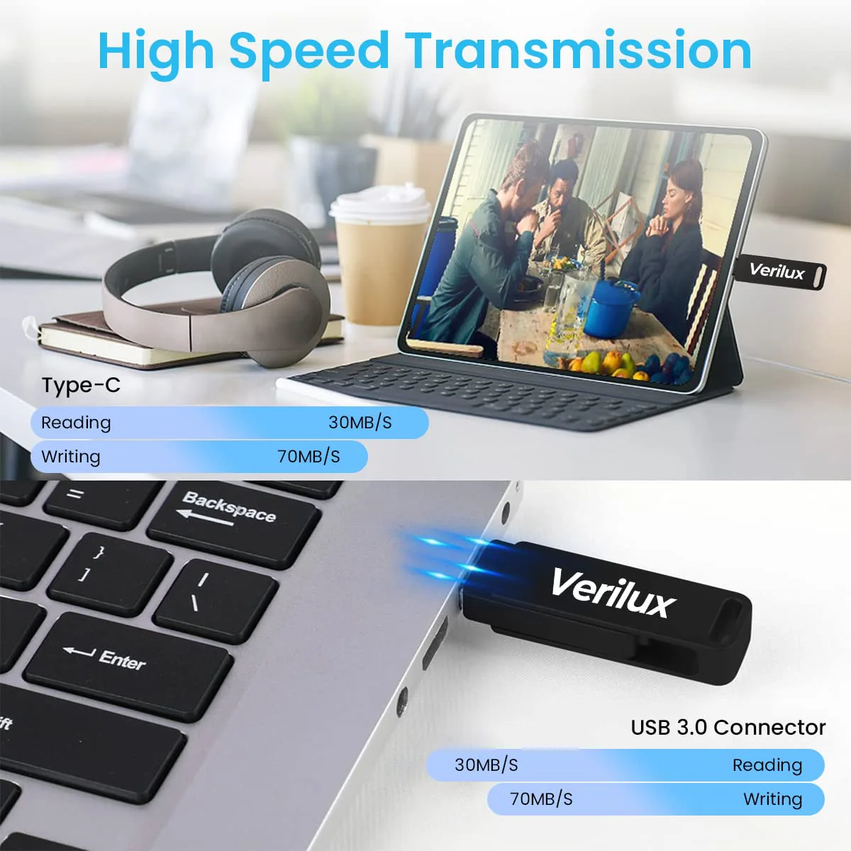 Verilux® Pendrive 64GB Dual Interface USB 3.0 & Type-C High-Speed Flash Drive - Portable & Sturdy Zinc Alloy Type C Pendrive for OTG Android, PC, Mac - image 4