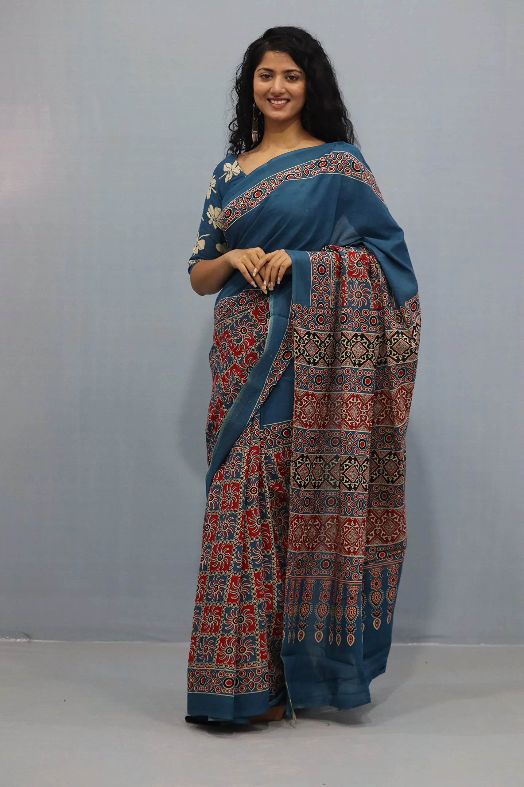 Tropwear Handicrafts Women's Ikat Hand Block Print Jaipuri Cotton Mulmul Saree with Blouse Piece - _SH_320 - image 3