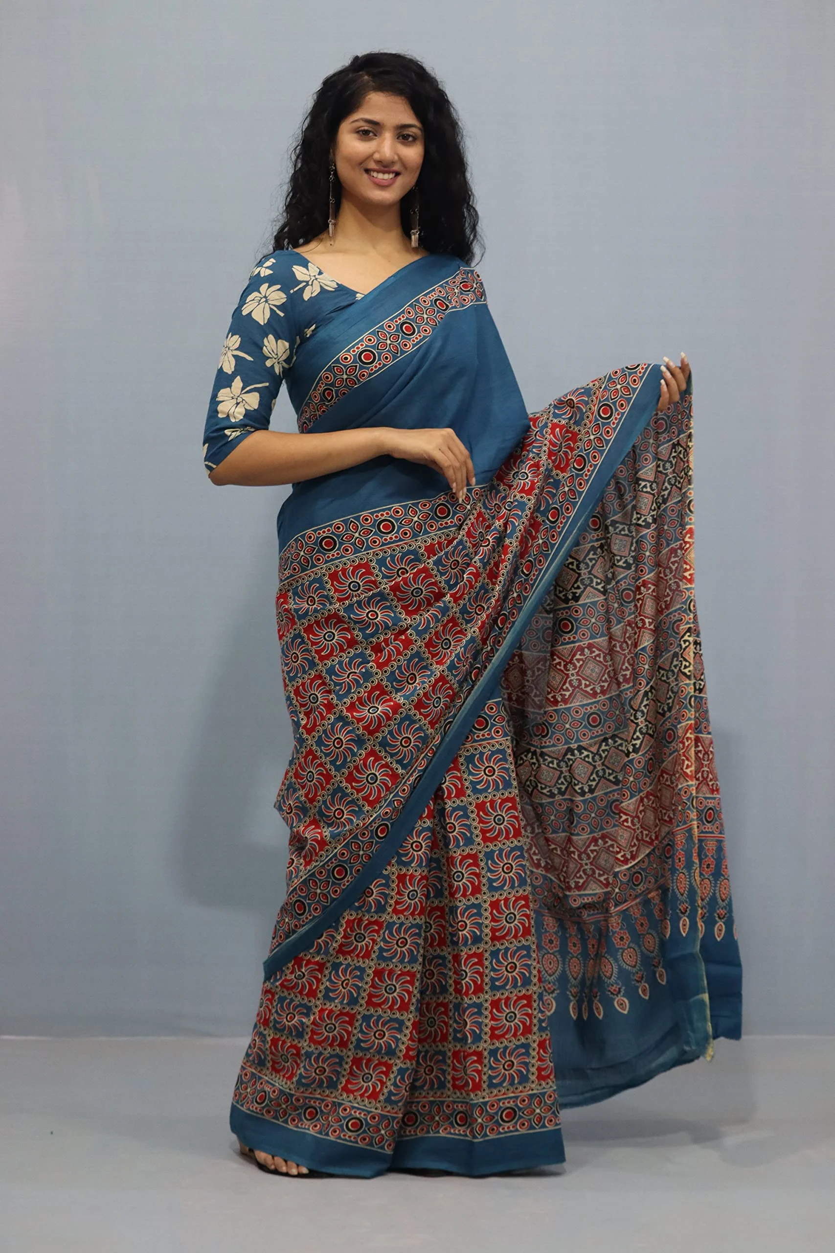Tropwear Handicrafts Women's Ikat Hand Block Print Jaipuri Cotton Mulmul Saree with Blouse Piece - _SH_320 - image 4