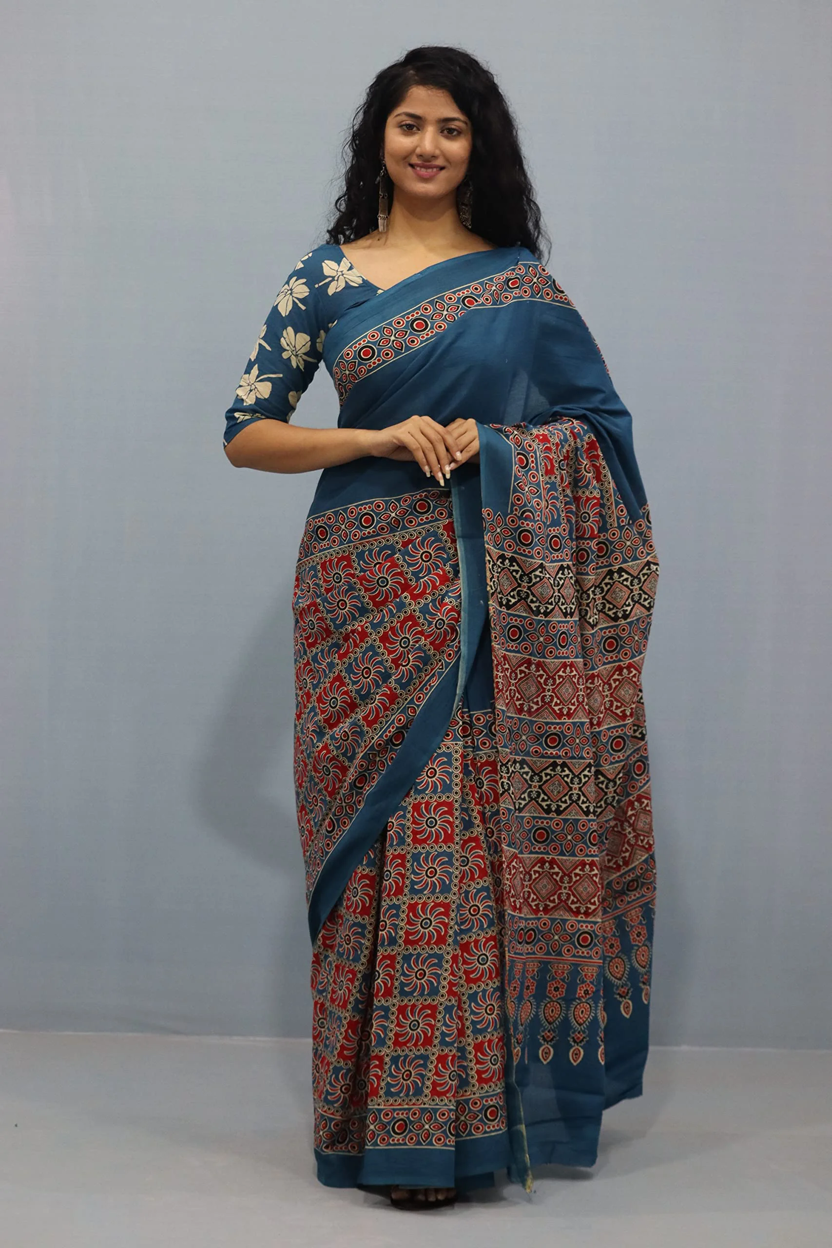 Tropwear Handicrafts Women's Ikat Hand Block Print Jaipuri Cotton Mulmul Saree with Blouse Piece - _SH_320 - image 5