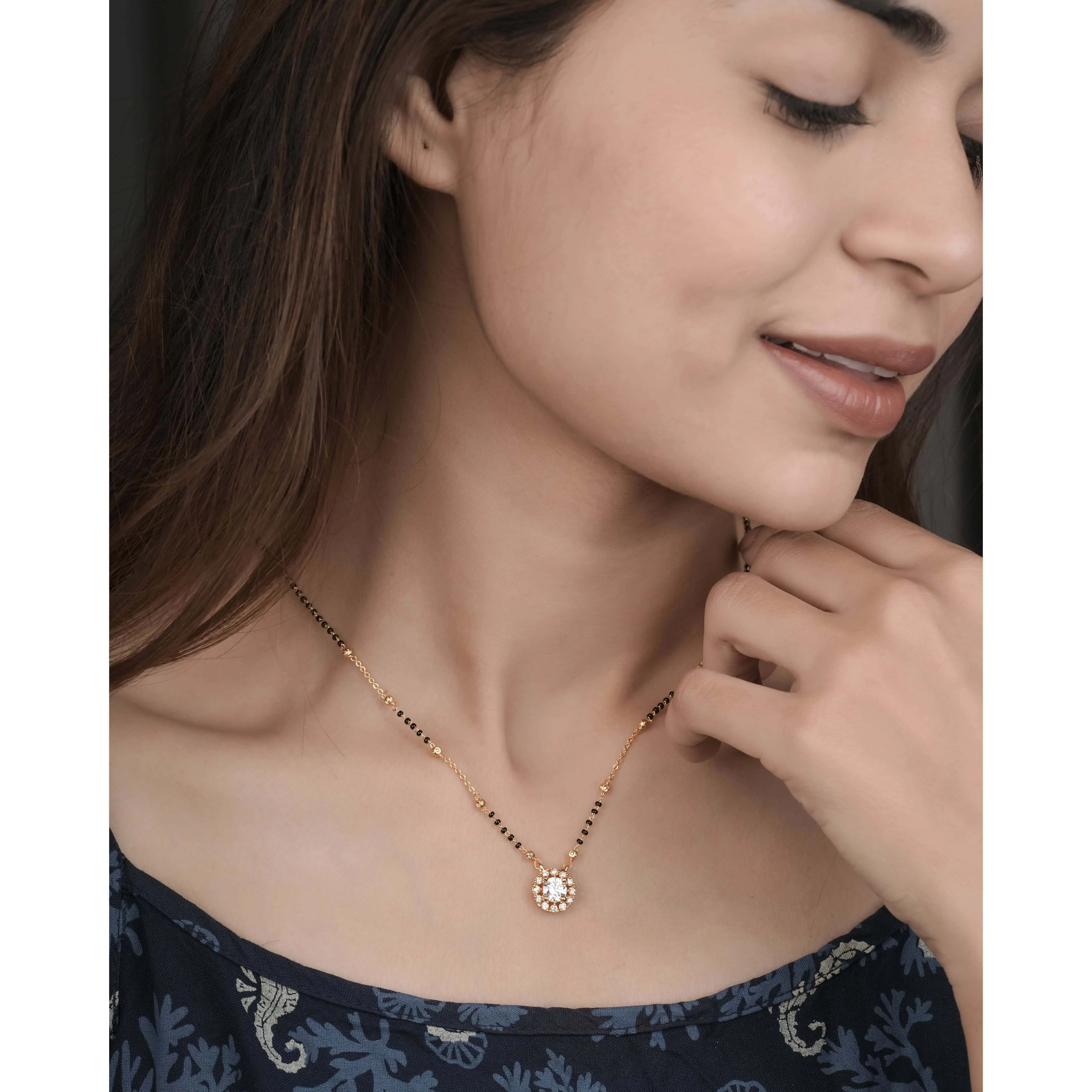 Buy 1 Get 1 Free -Round Solitaire Stone Minimal Mangalsutra Necklace