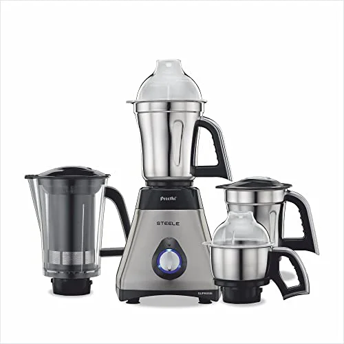 Preethi Steel Supreme MG-208 mixer grinder, 750 watt (Silver/ Black), 4 jars - Super Extractor juicer Jar, Vega W5 motor with 5yr Warranty & Lifelong Free Service (Indian Plug) - image 2