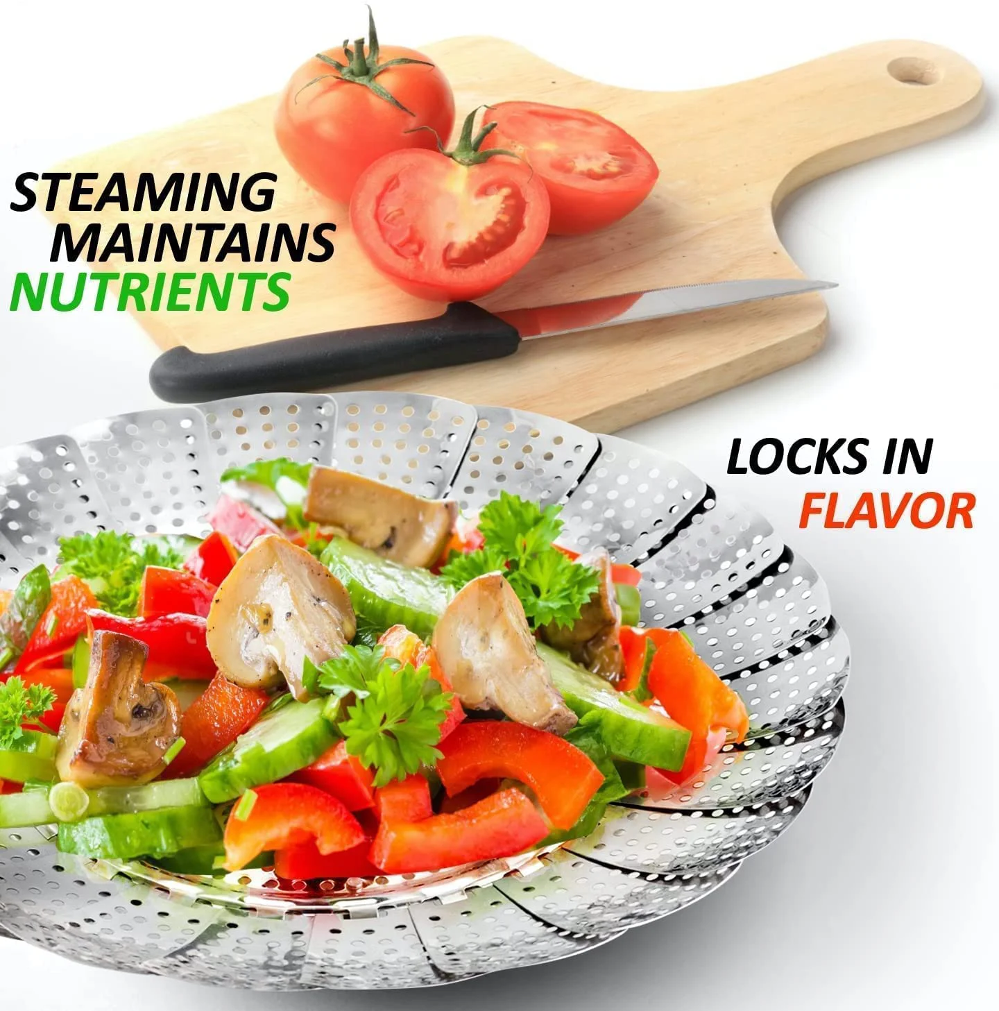 TCNAM Vegetable Steamer Basket, Folding Steamer to Fits Various Size Pot, Premium Stainless Steel Veggie Steamer Basket Insert for Veggie/Fish/Seafood/Momos/Fruits/Salad Cooking (SILVER, L) - image 3