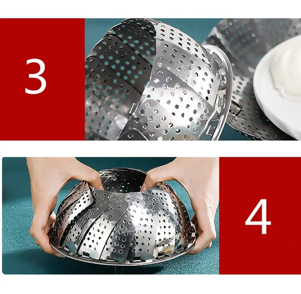 TCNAM Vegetable Steamer Basket, Folding Steamer to Fits Various Size Pot, Premium Stainless Steel Veggie Steamer Basket Insert for Veggie/Fish/Seafood/Momos/Fruits/Salad Cooking (SILVER, L) - image 5