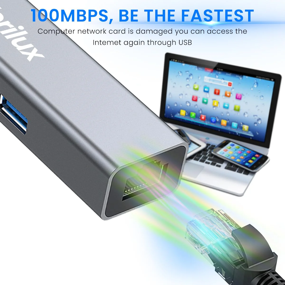 Verilux® USB HUB 3.0 for PC, 4-in-1 Type C HUB with 1 USB 3.0, 2 USB 2.0 & 1000Mbps Ethernet Port, Type C/USB Ethernet Adapter for Laptop LAN Connetor Support Windows, Chromebook, Mac, Linux - image 3