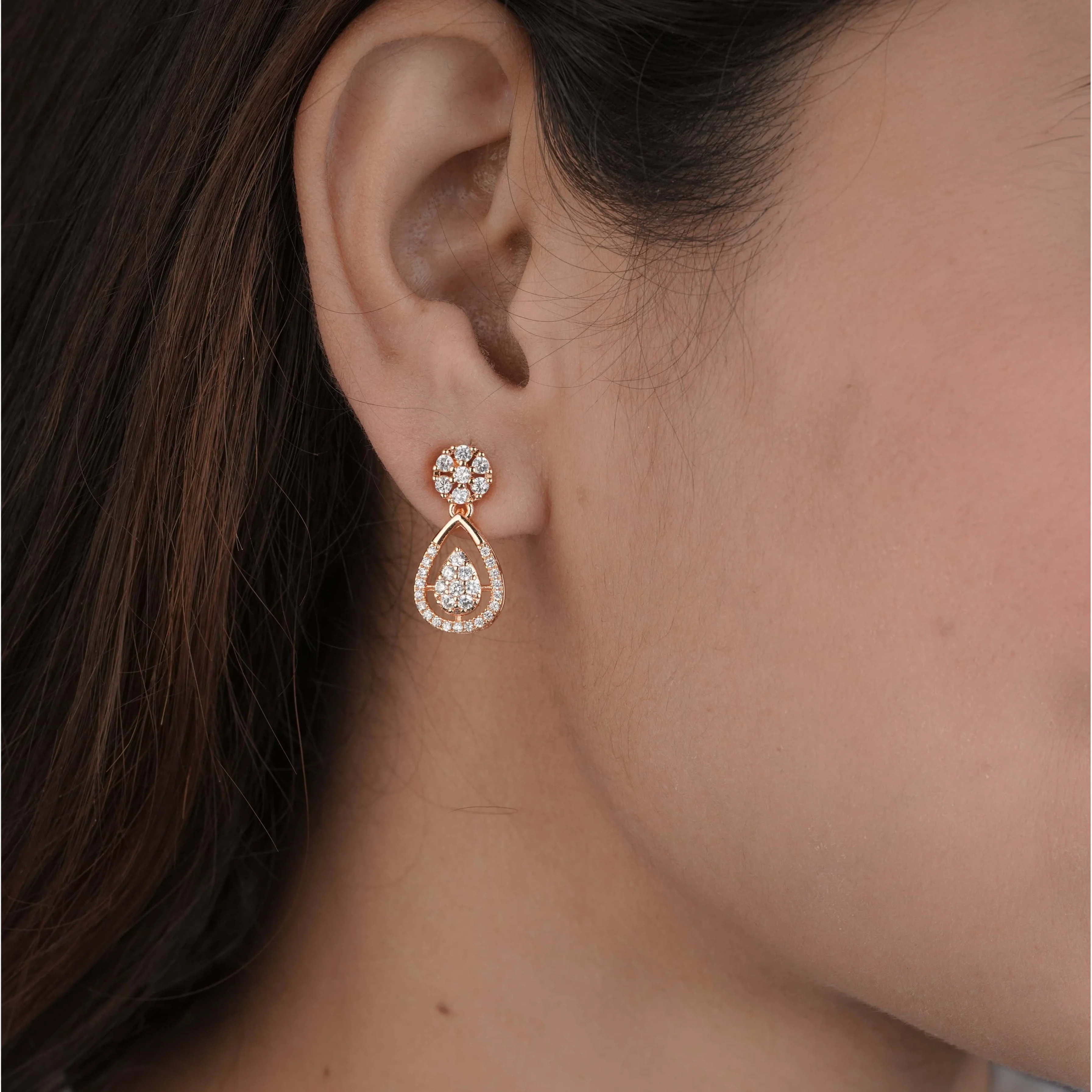 Buy 1 Get 1 Free-American Diamond high rose gold fancy Earrings