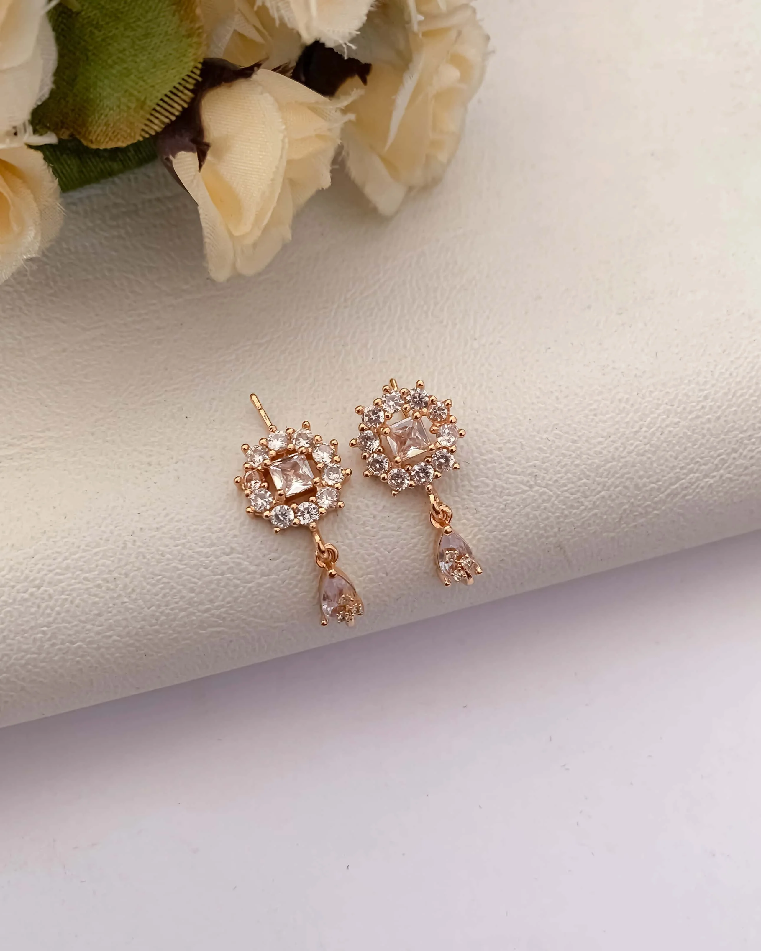 Buy 1 Get 1 Free-American Diamond rose gold hangings Earrings